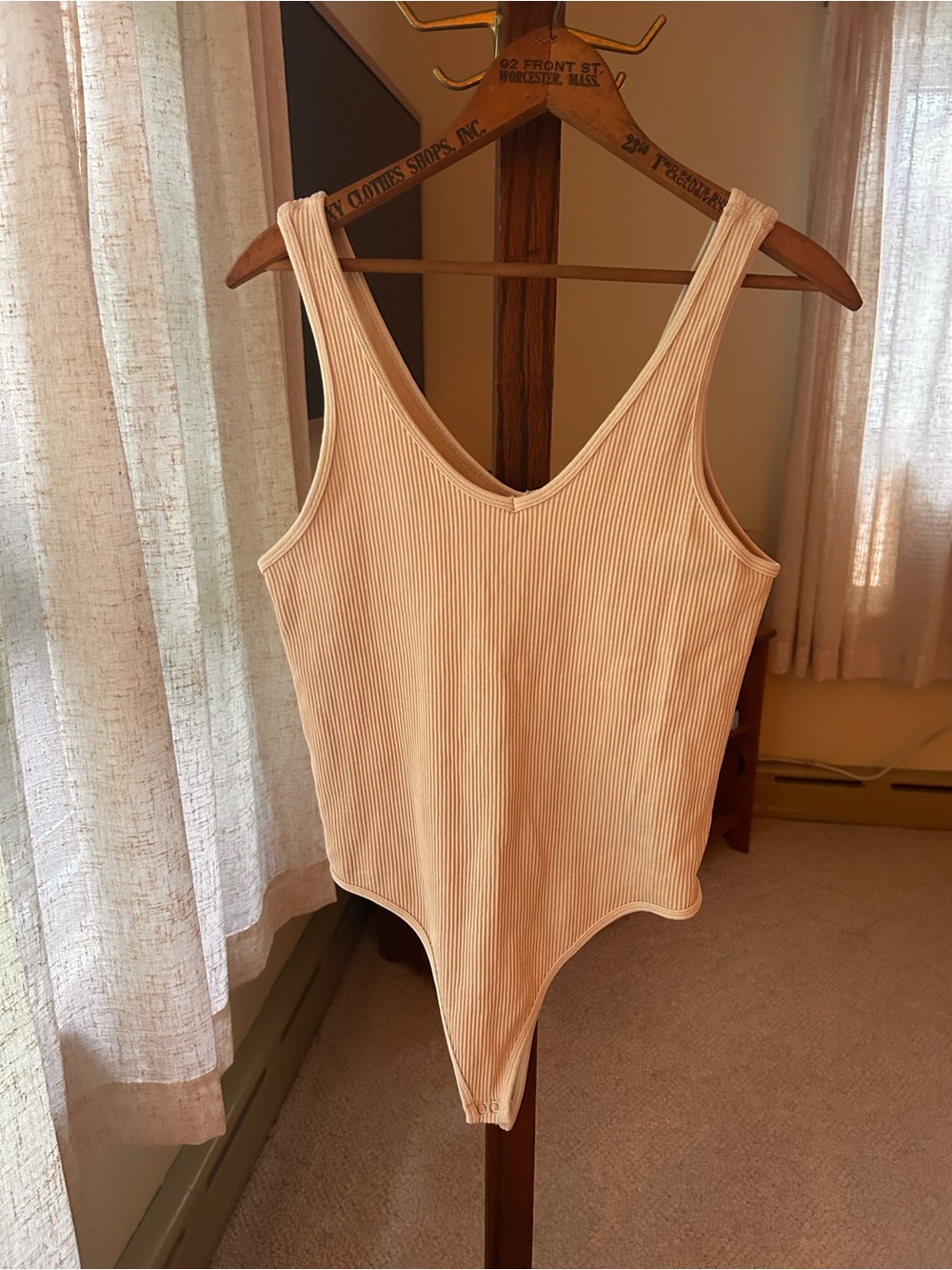 Beige Ribbed Body Suit
